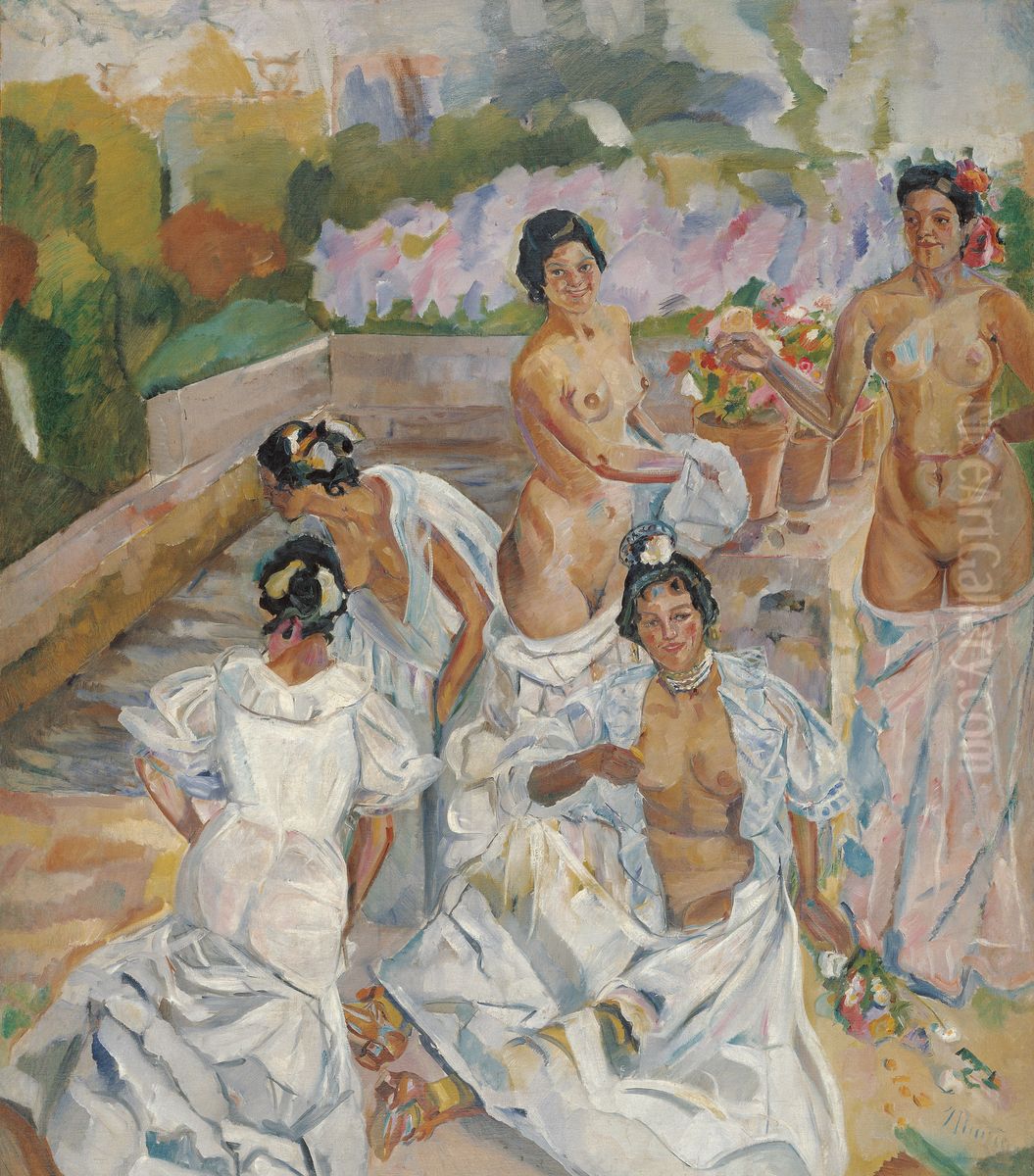 The Bath Oil Painting by Francisco Iturrino Gonzalez
