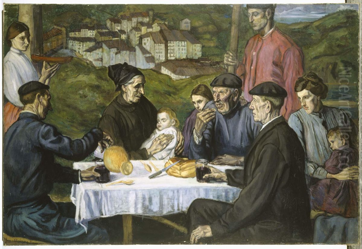 Afternoon Tea in Ondarroa Oil Painting by Juan de Echevarria y Zuricaldav