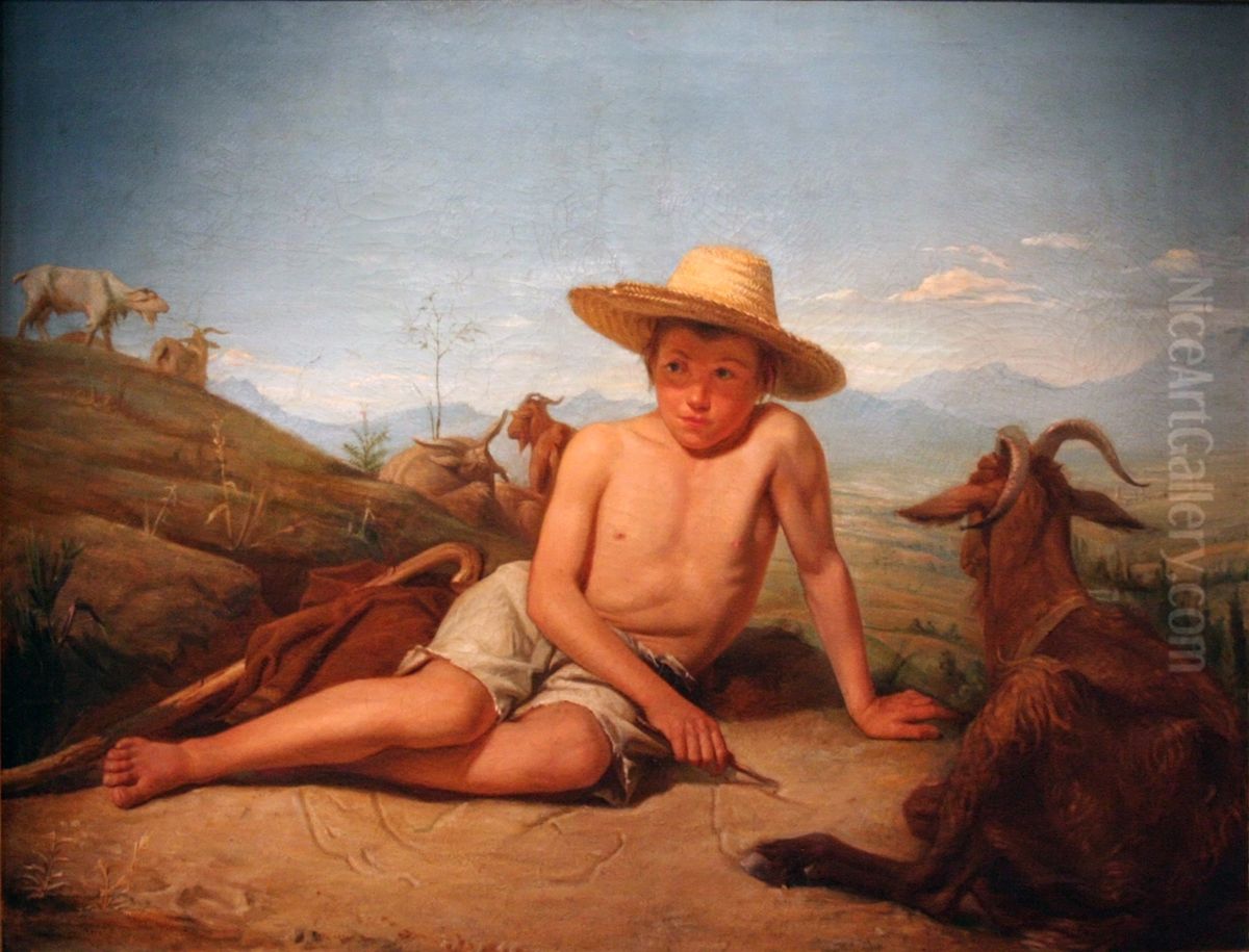 Giotto gardant les chevres Oil Painting by Leon Bonnat