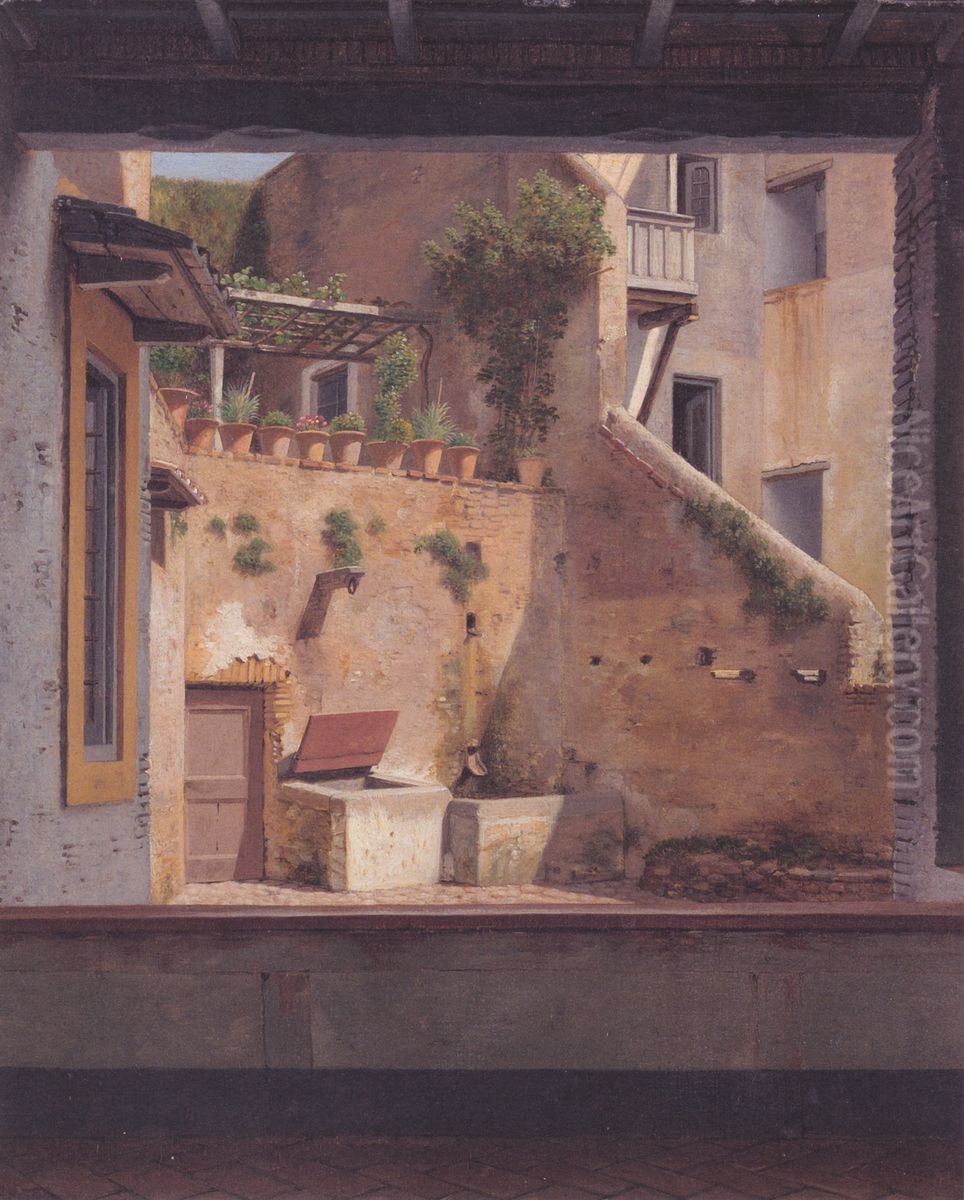 Interior of a yard in Rome Oil Painting by Christoffer Wilhelm Eckersberg