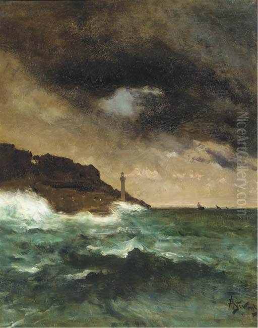 Lighthouse at dusk Oil Painting by Alfred Stevens