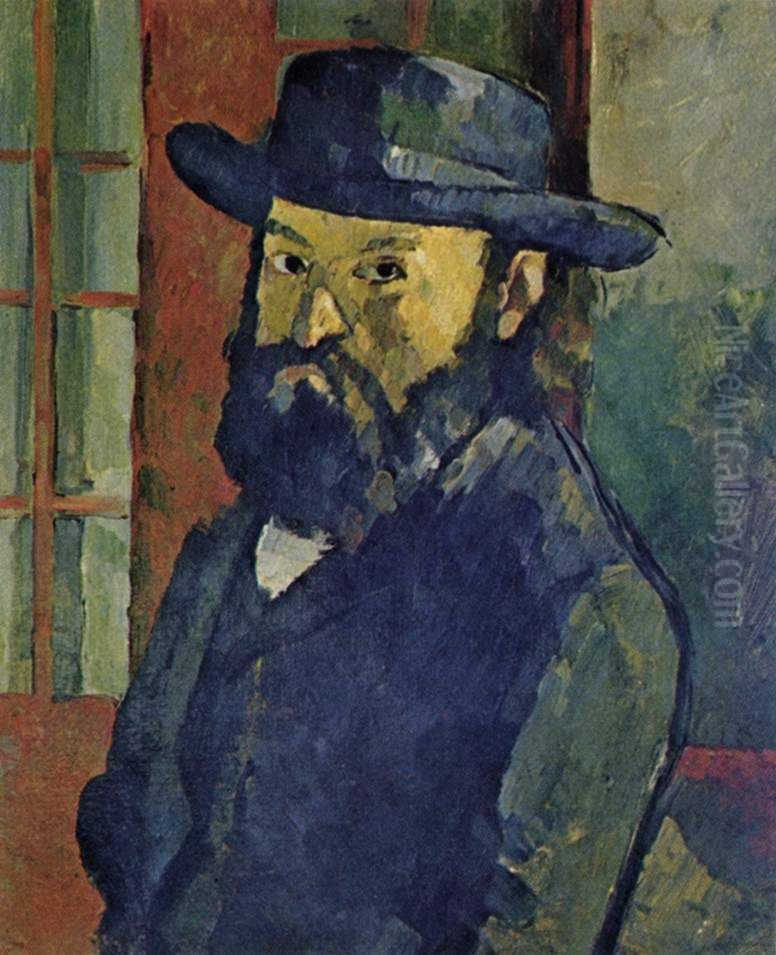 Portrait de l'artiste au chapeau a large bord Oil Painting by Paul Cezanne