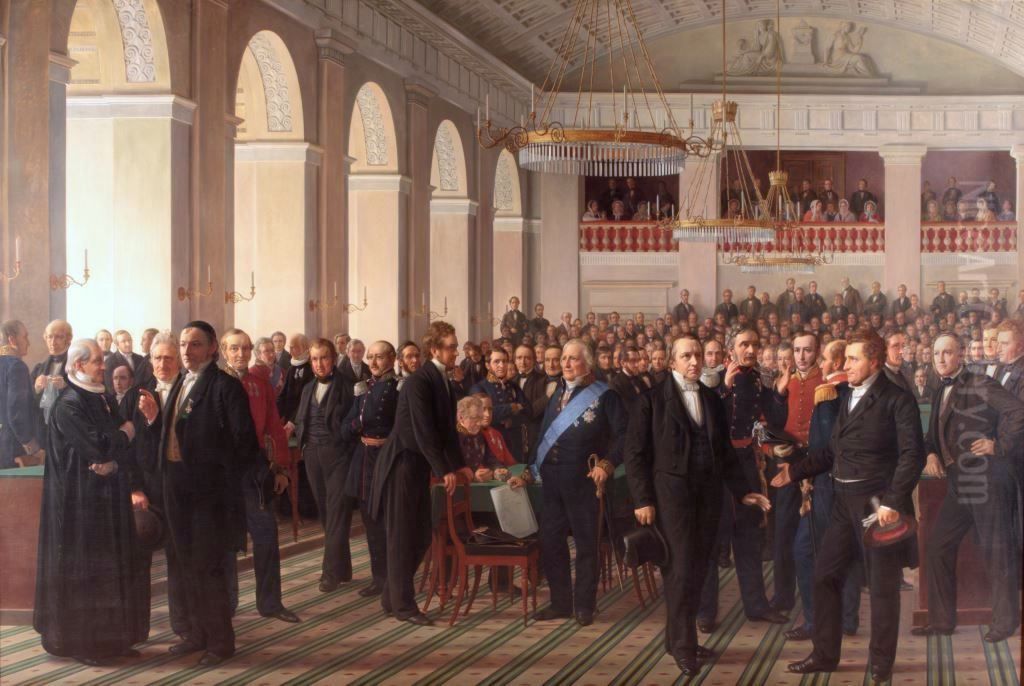 Den Grundlovgivende Rigsforsamlings forste mode i Rigsdalen pa Christiansborg Slot 1848 Oil Painting by Constantin Hansen