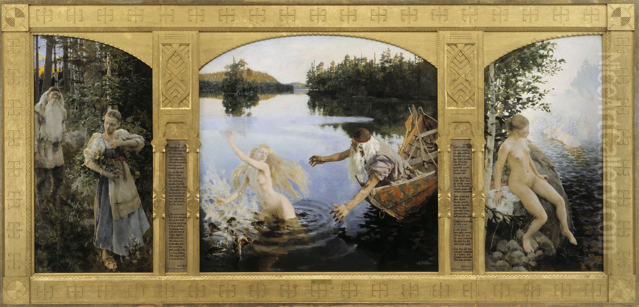 Aino Myth, Triptych Oil Painting by Akseli Valdemar Gallen-Kallela