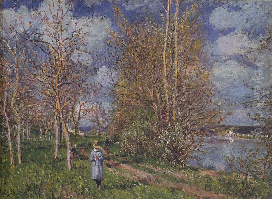 Small Meadows in Spring - By Oil Painting by Alfred Sisley