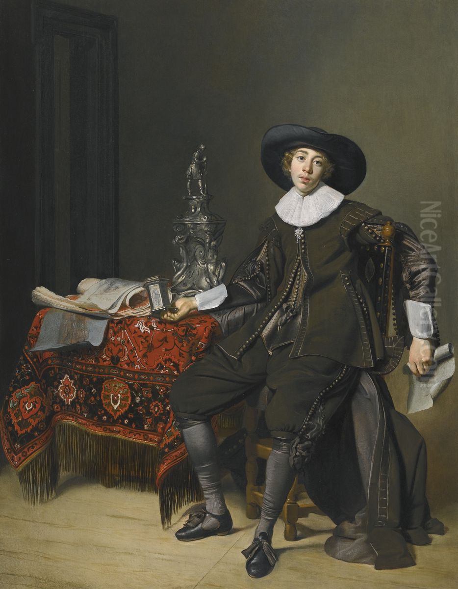 Portrait of a Young Silversmith, possibly Christiaen van Vianen or Simon Valckenaer (1609-1663) Oil Painting by Thomas De Keyser