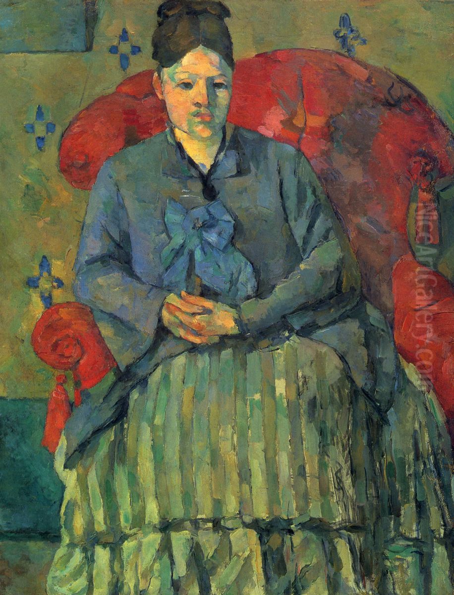 Madame Cezanne dans un fauteuil rouge  (selon le Musee des Beaux-art de Boston ou il est expose), ou plus traditionnellement en France : Portrait de madame Cezanne a la jupe rayee Oil Painting by Paul Cezanne