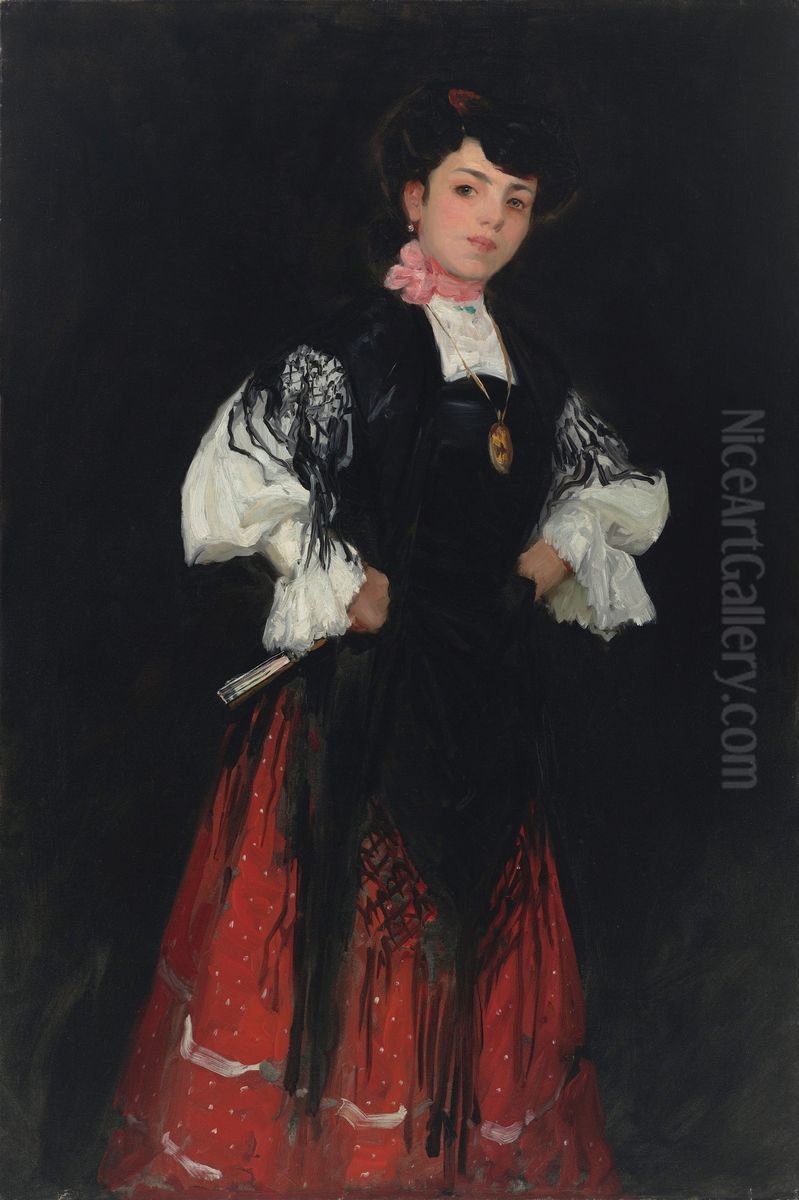 Spanish Girl of Madrid (Una Chula) Oil Painting by Robert Henri