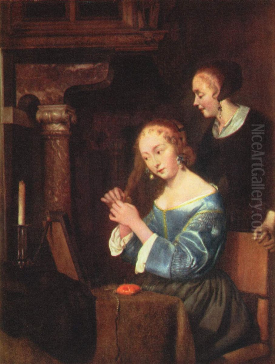 Femme se coiffant Oil Painting by Gerard Ter Borch