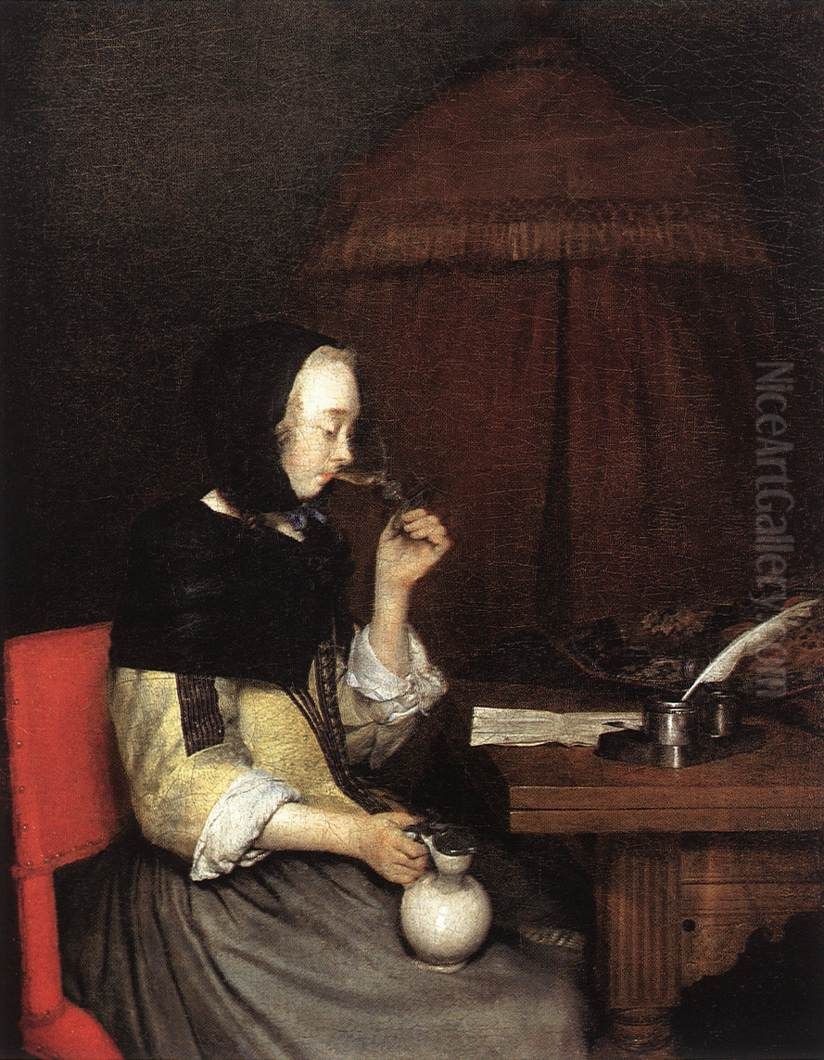 Woman Drinking Wine Oil Painting by Gerard Ter Borch