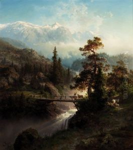 Landscape with Cattle and Waterfall