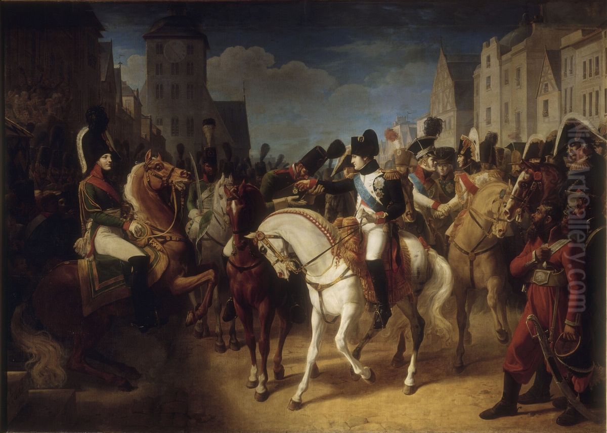 Napoleon decore a Tilsitt un soldat de l'armee russe de la croix de la Legion d'honneur (9 juillet 1807) Oil Painting by Jean Baptiste Debret