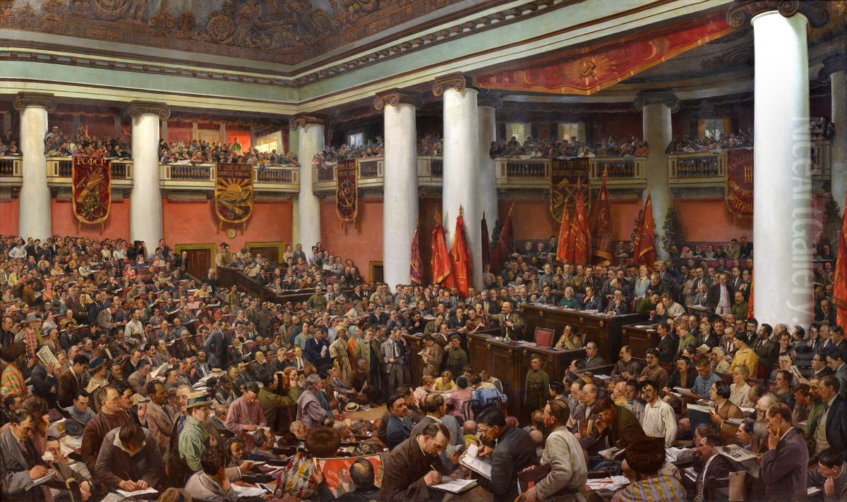 <<Torzestvennoe otkrytie II kongressa Kominterna vo dvorce Urickogo v Leningrade>> Oil Painting by Isaak Brodsky