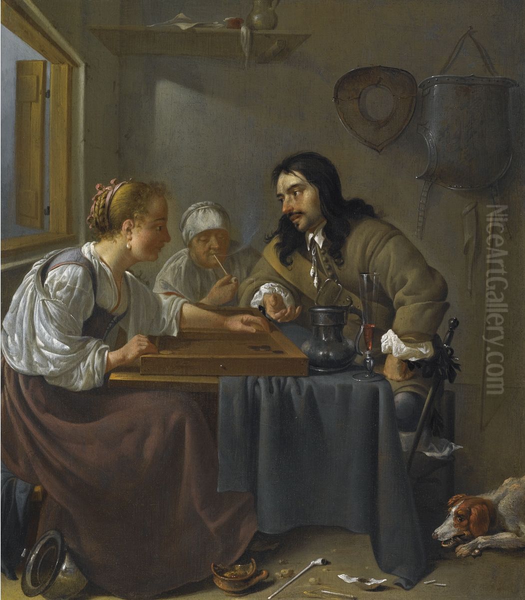 The Tric-Trac Players Oil Painting by Jacob Duck