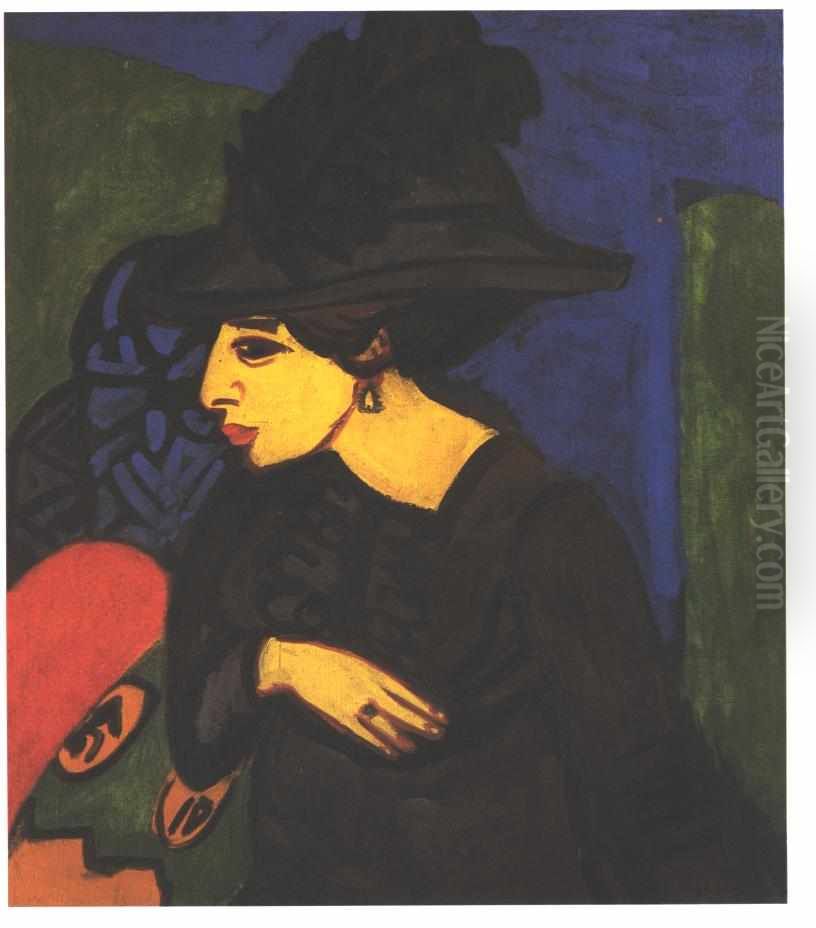 Dodo with a Feather Hat Oil Painting by Ernst Ludwig Kirchner