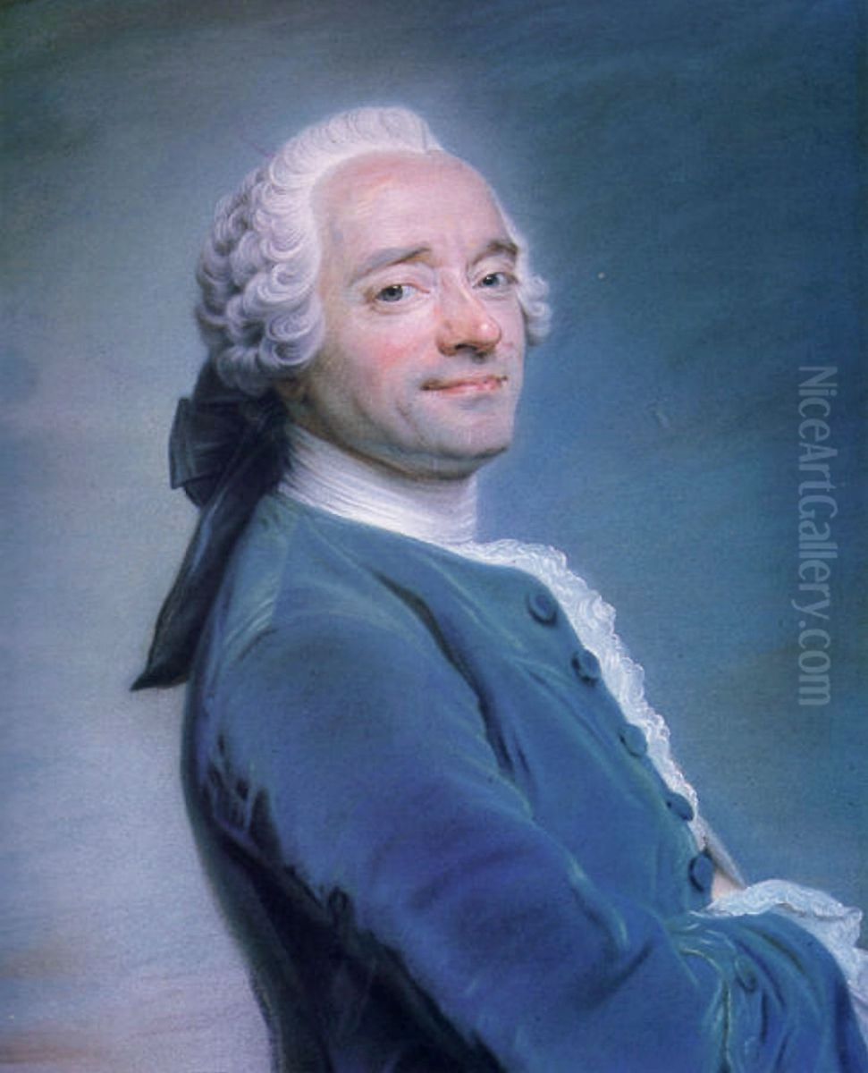 Self-portrait with frill, circa 1750 Oil Painting by Maurice Quentin de La Tour