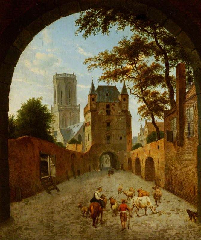 Water Gate at Emmerich am Rhein Oil Painting by Jan Van Der Heyden