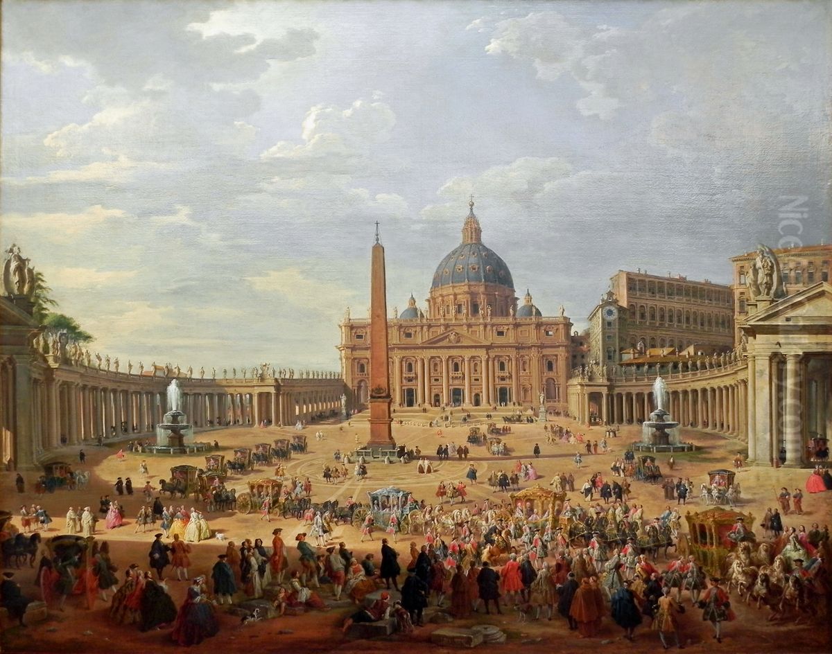 Depart du duc de Choiseul depuis la place Saint-Pierre de Rome Oil Painting by Giovanni Paolo Panini
