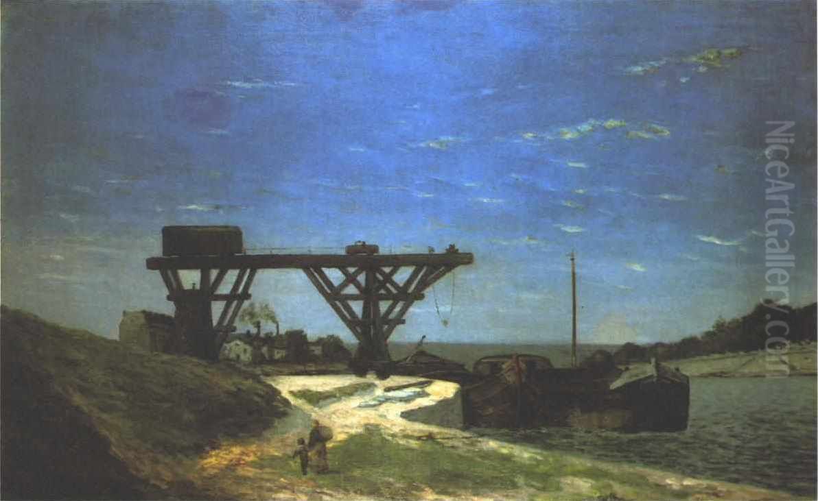 Pont roulant au bord de la Seine, ou La Seine a Paris entre le pont d'Iena et le pont de Grenelle Oil Painting by Paul Gauguin