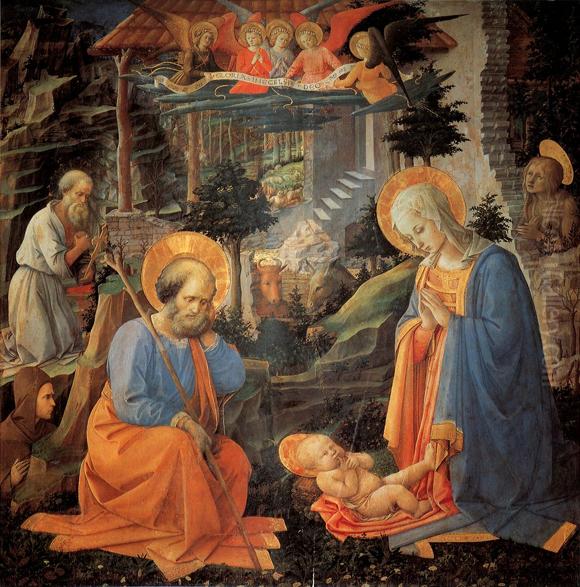 Adoration of the Child with SS. Joseph, Jerome, Hilarion, Magdalena and angels Oil Painting by Filippo Lippi