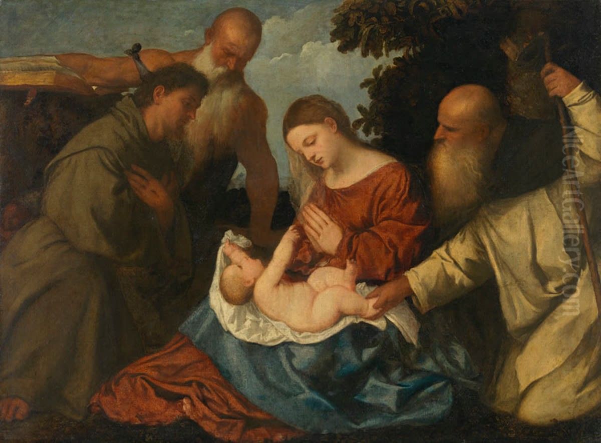 Virgin and Child with Saints Anthony Abbot, Jerome and Francis Oil Painting by Titian