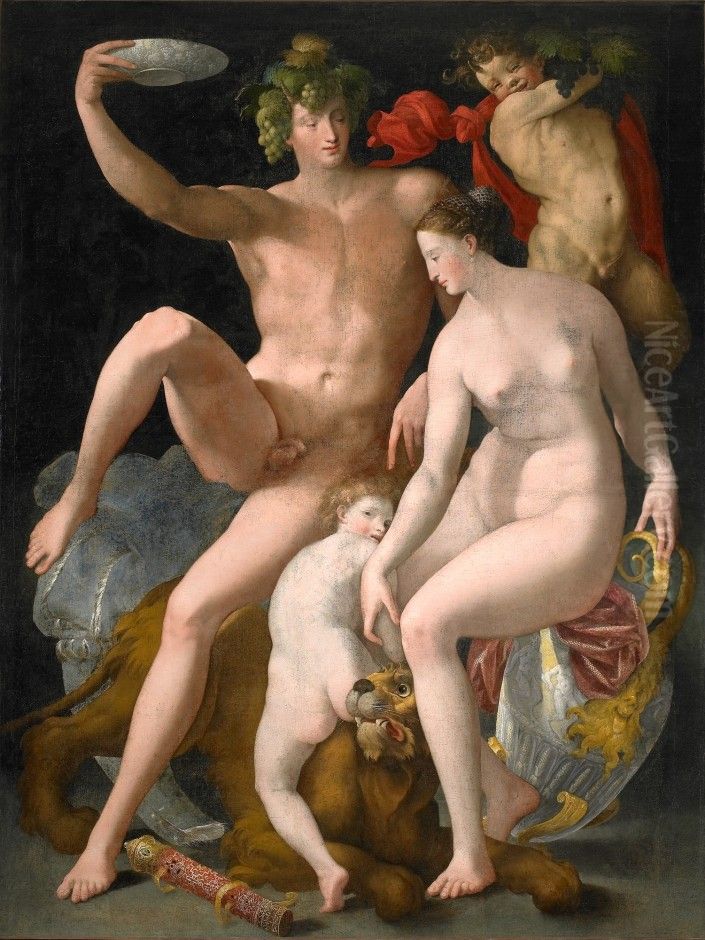 Bacchus, Venus and Cupid Oil Painting by Rosso Fiorentino