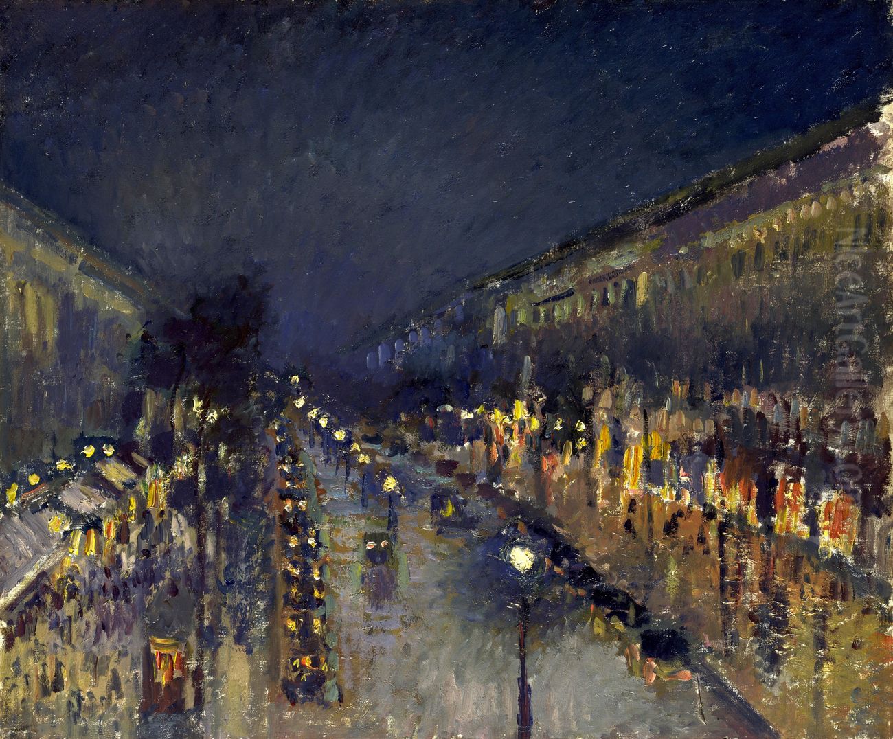 The Boulevard Montmartre at Night Oil Painting by Camille Pissarro