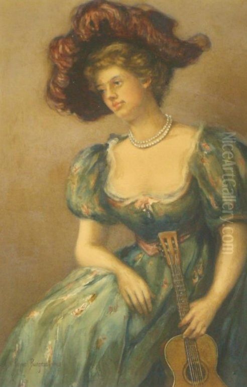 Young Woman with Violin and Hat Oil Painting by Ruth Payne Burgess