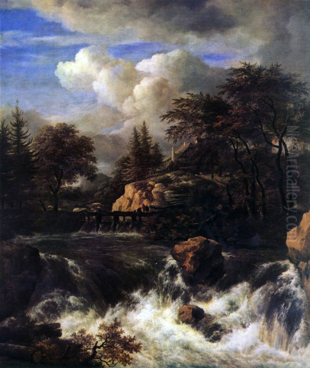Ein Wasserfall in felsiger Landschaft Oil Painting by Jacob Van Ruisdael