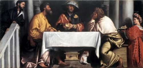 Supper at Emmaus Oil Painting by Alessandro Bonvicino (Moretto da Brescia)