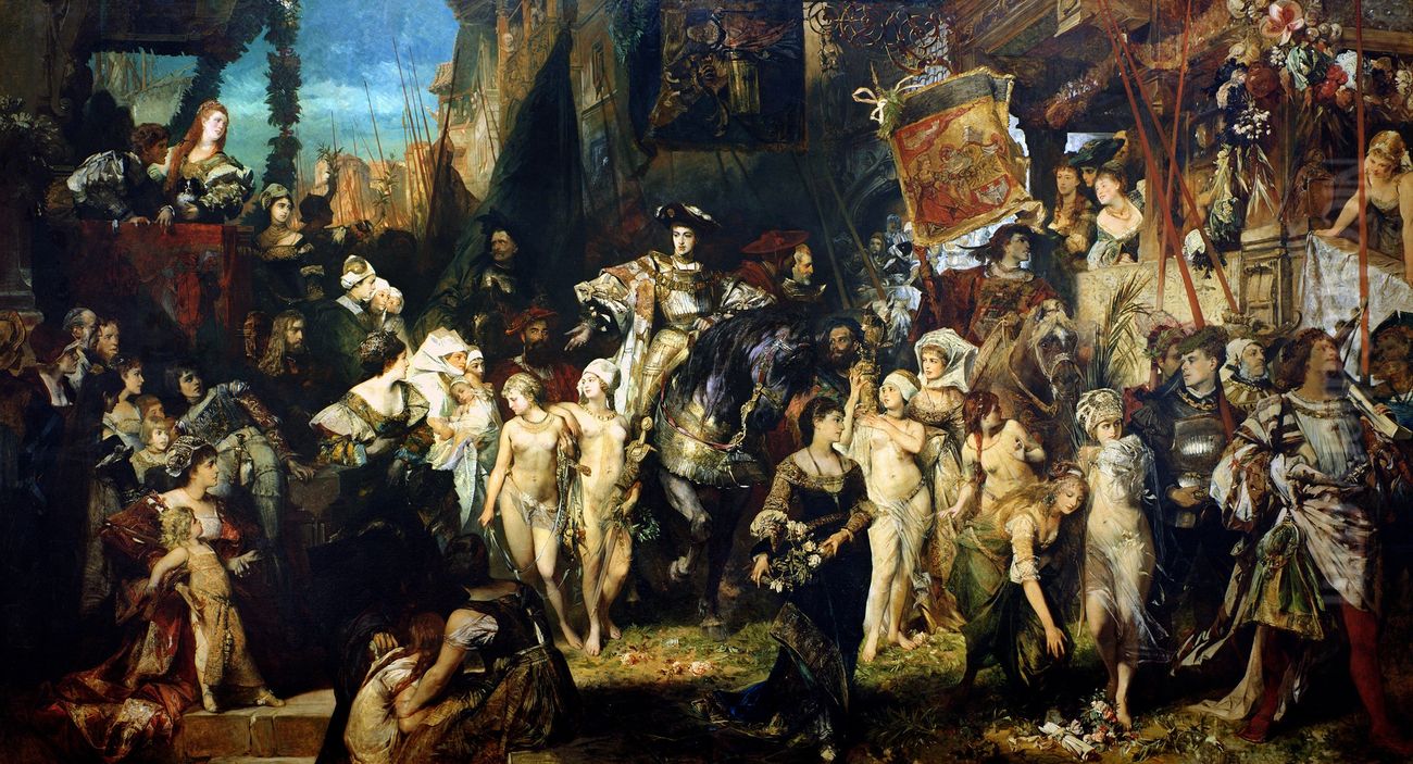 The Entrance of Emperor Charles V into Antwerp in 1520 Oil Painting by Hans Makart
