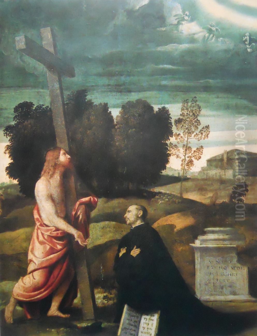 Christ carrying the cross before a kneeling figure Oil Painting by Alessandro Bonvicino (Moretto da Brescia)