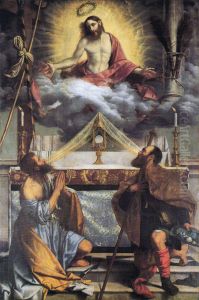 Christ with the Eucharist and Saints Bartholomew and Roch