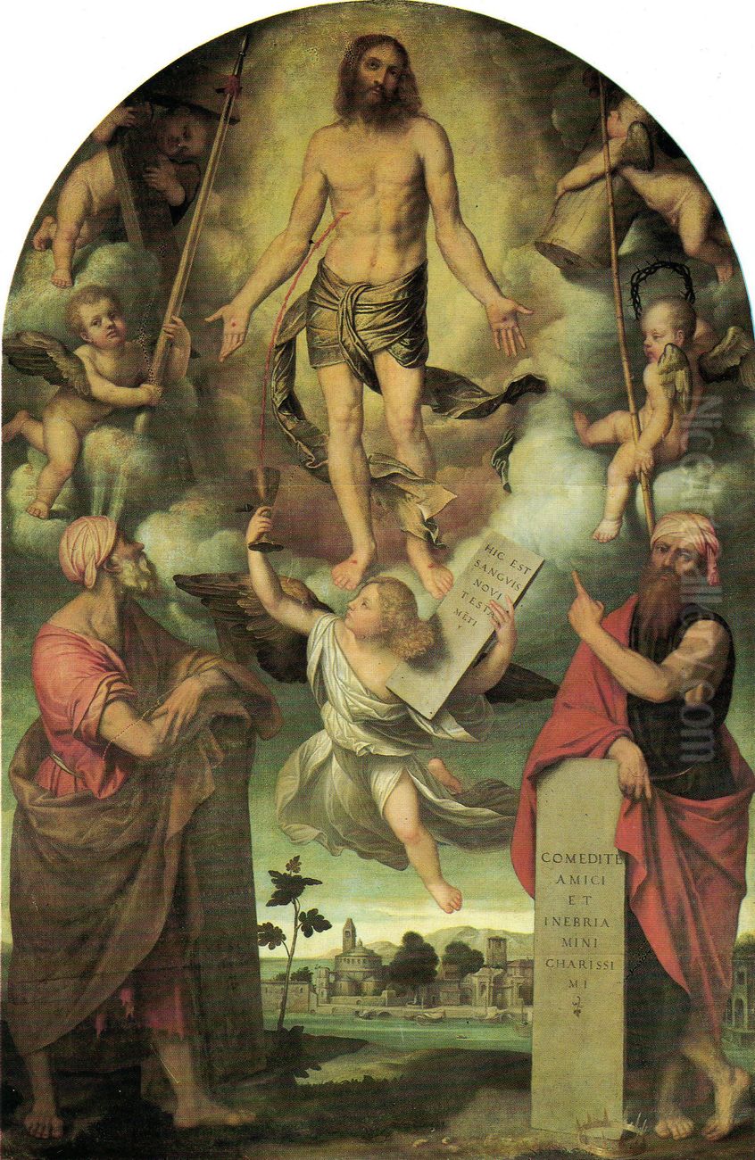 Christ in Passion with Moses and Solomon Oil Painting by Alessandro Bonvicino (Moretto da Brescia)