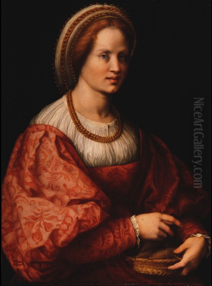 Portrait of a Woman with a Basket of Spindles Oil Painting by Andrea Del Sarto