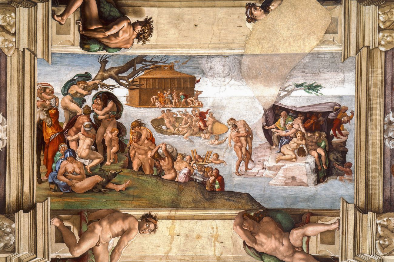 El Diluvio Universal. Oil Painting by Michelangelo Buonarroti