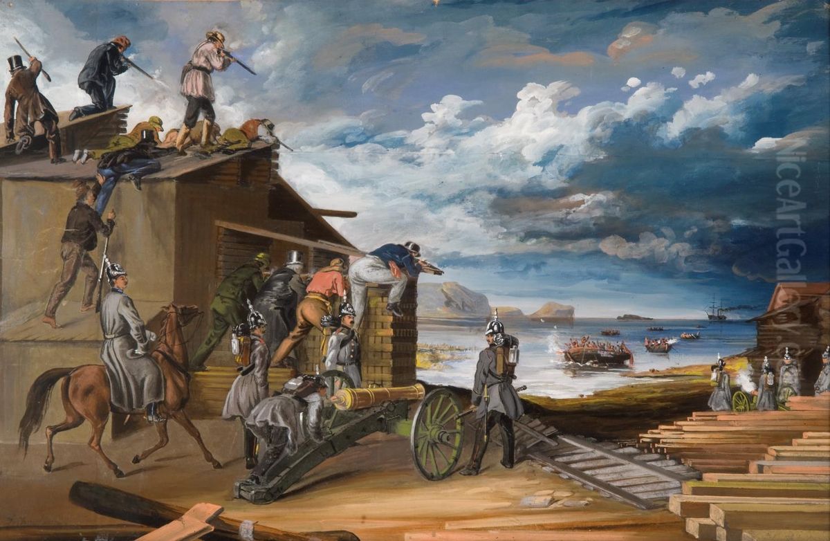 Halkokarin taistelu Oil Painting by Johan Knutson