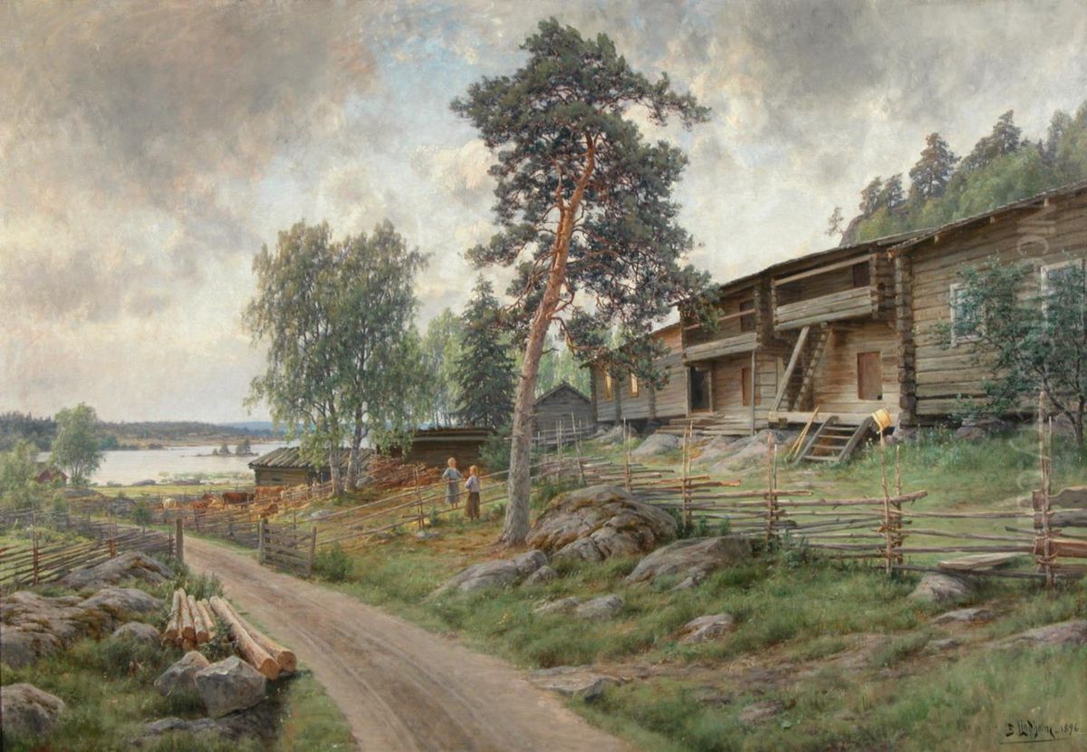 Hamalainen maisema Oil Painting by Berndt Lindholm
