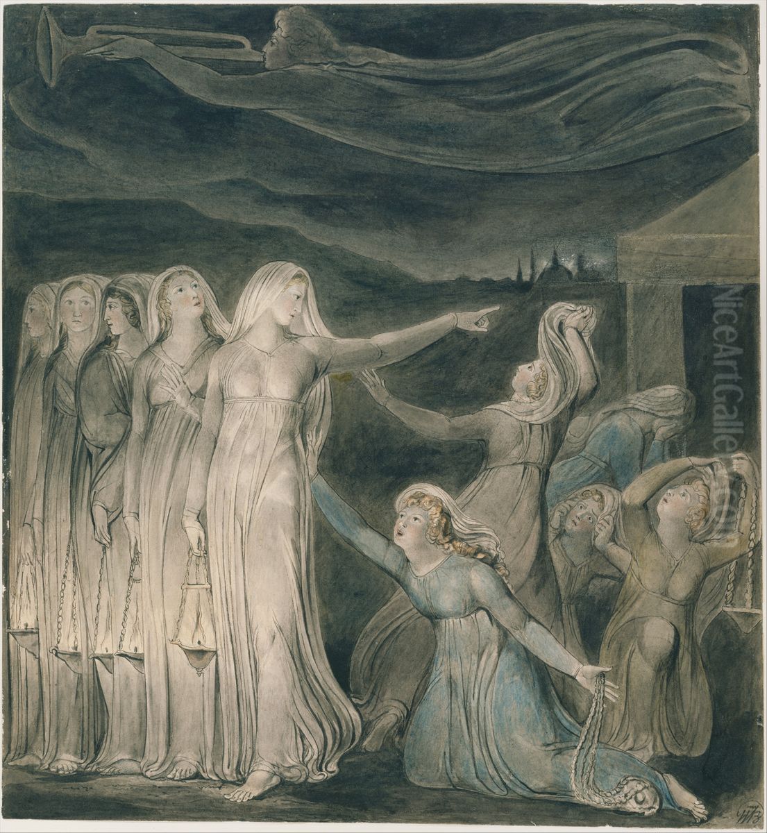 The Parable of the Wise and Foolish Virgins Oil Painting by William Blake