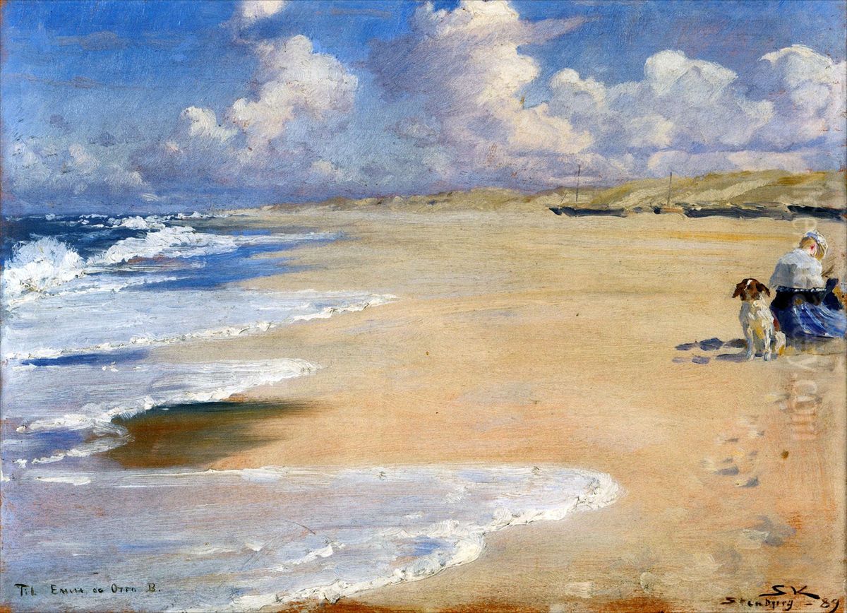 Marie Kroyer maler pa Stenbjerg strand Oil Painting by Peder Severin Kroyer