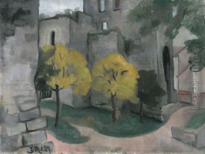 Visby - Yellow trees in front of ruins
