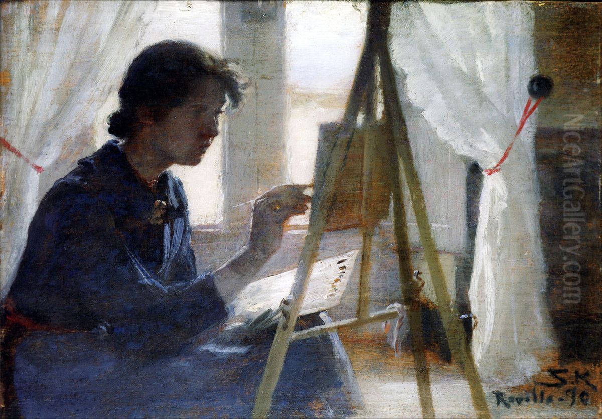 Interior. Marie Kroyer maler. Ravollo Oil Painting by Peder Severin Kroyer
