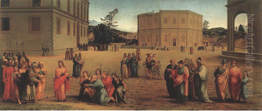 Joseph presents his father and brothers to the pharaoh, about 1515-17 Oil Painting by Francesco Granacci