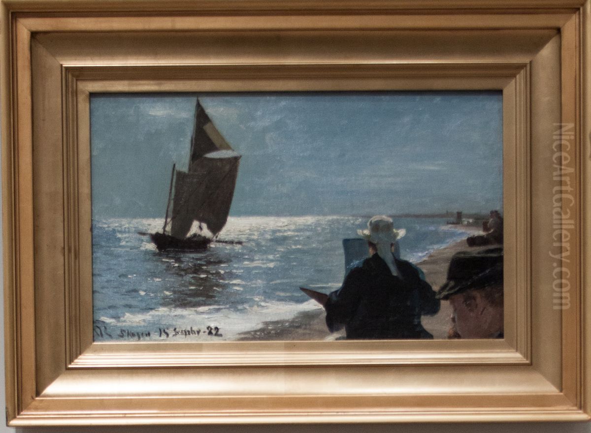 Artists on Skagen South Beach Oil Painting by Peder Severin Kroyer
