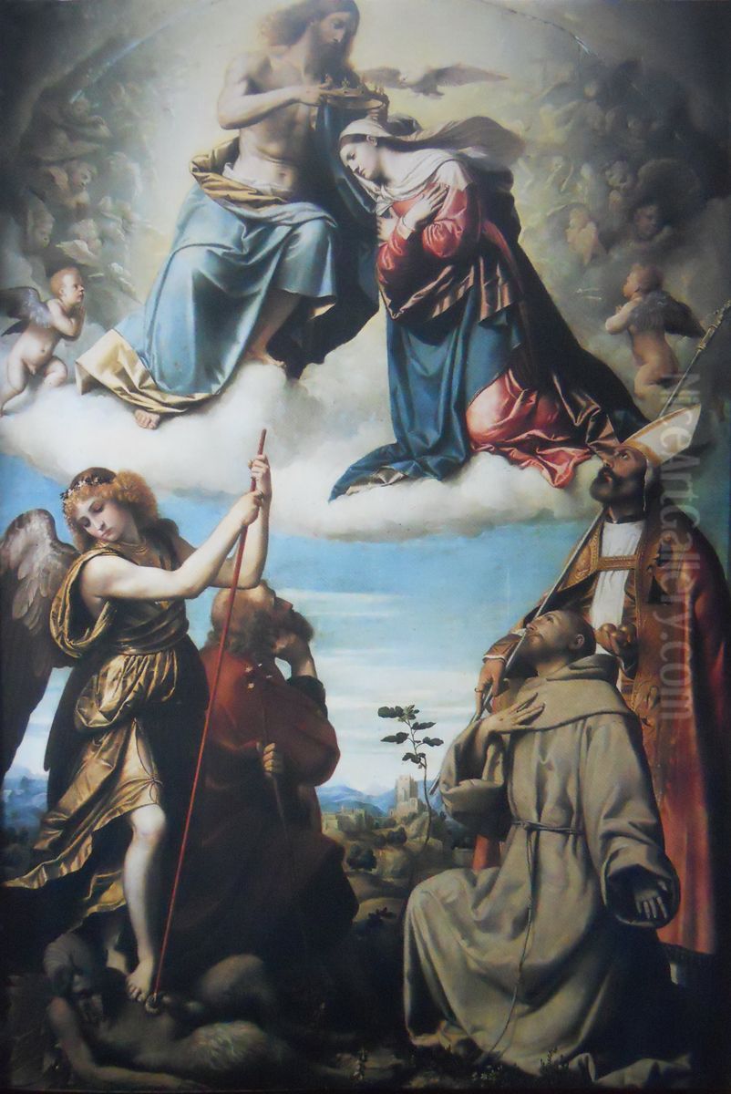 Coronation of the Virgin with saints Oil Painting by Alessandro Bonvicino (Moretto da Brescia)