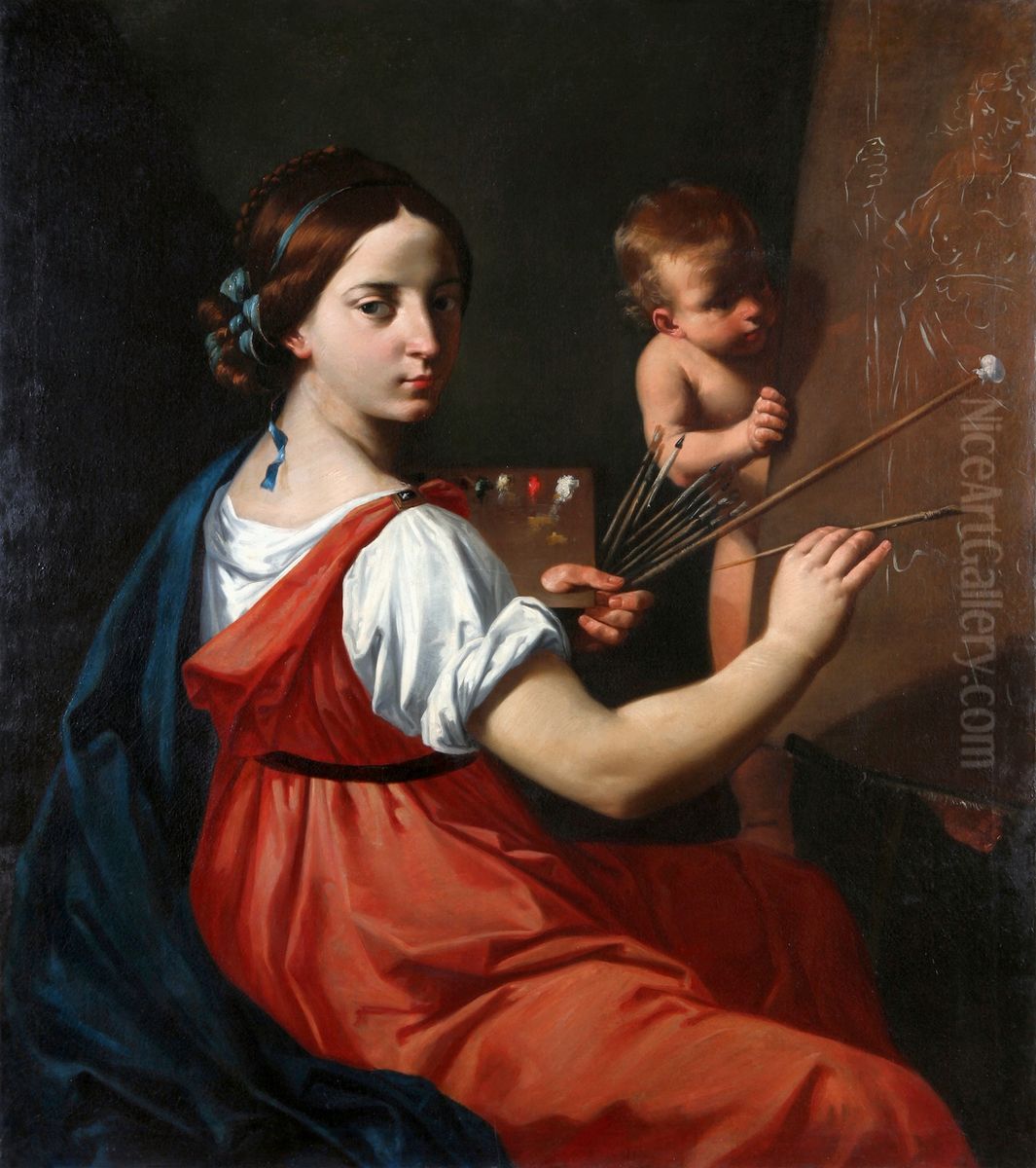 Allegory of painting. Oil Painting by Simone Cantarini (Pesarese)