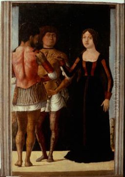 Brutus, Lucretia and Collatinus Oil Painting by Ercole de' Roberti