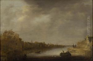 Vue d'Utrecht ; Paysage hollandais avec riviere