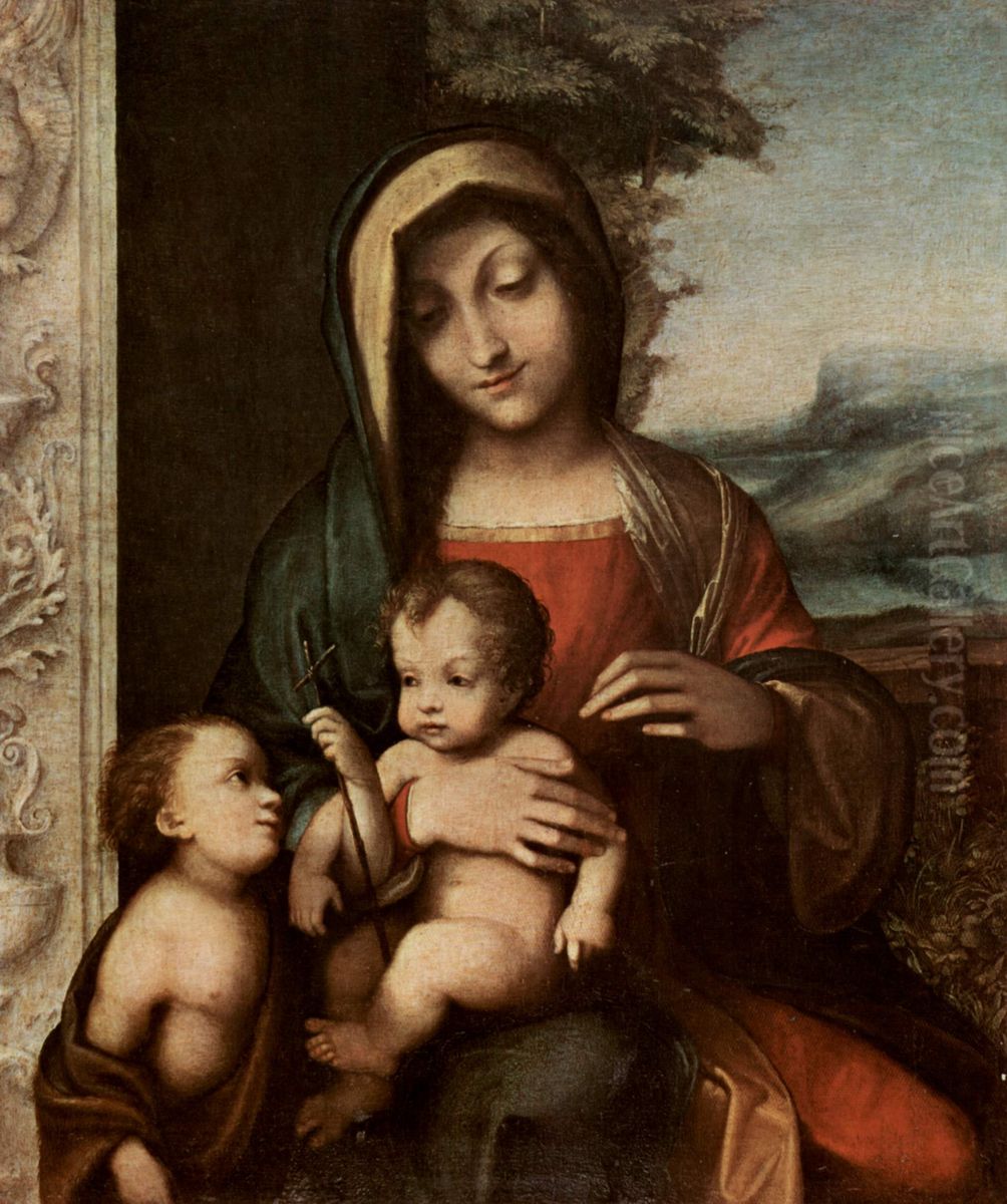 Madonna col Bambinoe San Giovannino Oil Painting by Antonio da Correggio