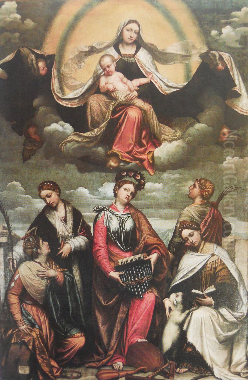 Madonna and child in glory with female saints Oil Painting by Alessandro Bonvicino (Moretto da Brescia)
